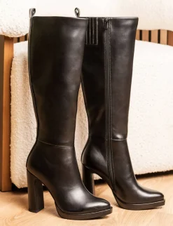 Stivali tacco 11cm pelle sostenibile nero