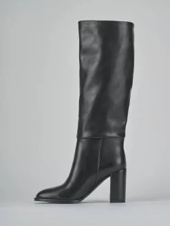 Stivali tacco 8cm pelle sostenibile nero