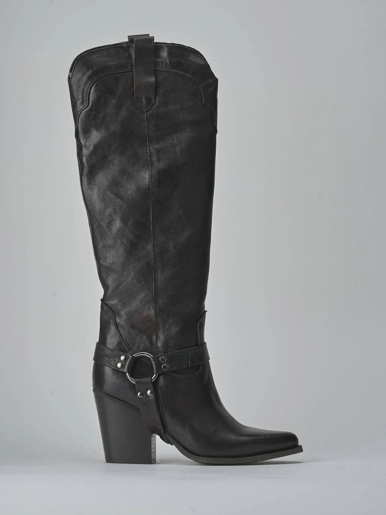 Stivali tacco 7cm pelle testa