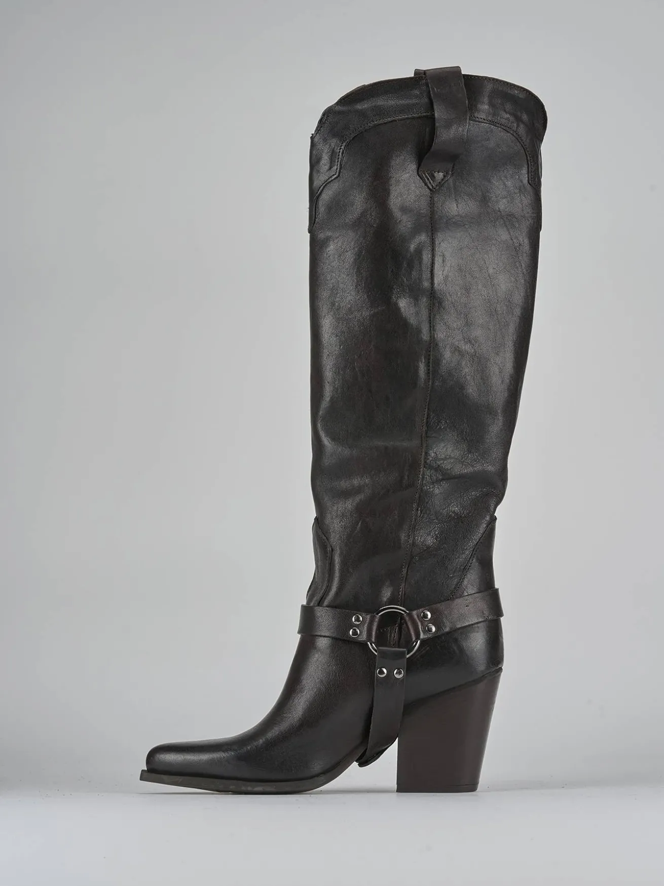 Stivali tacco 7cm pelle testa