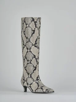 Stivali tacco 5cm pitone beige