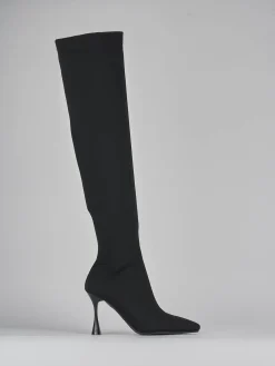 Stivali tacco 8cm tessuto nero