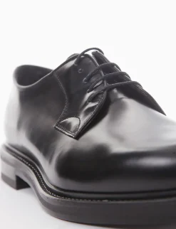 Stringata derby con tacco 3cm semplice ed elegante nero pelle