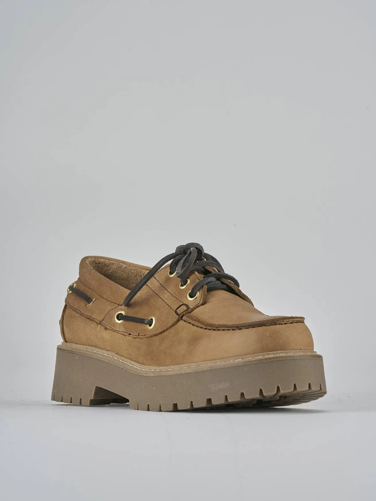 Stringate tacco 3cm pelle marrone