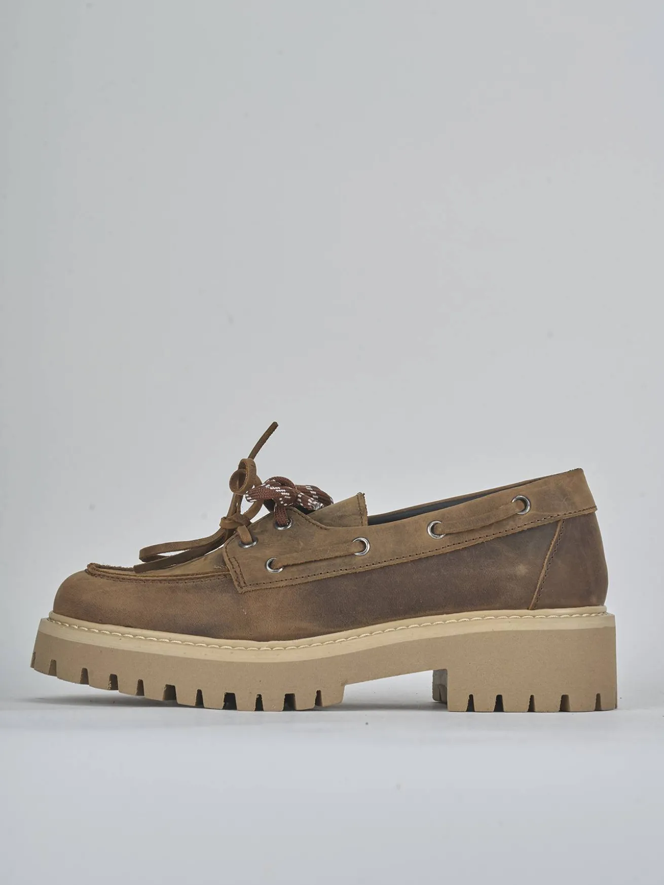 Stringate tacco 5cm pelle marrone