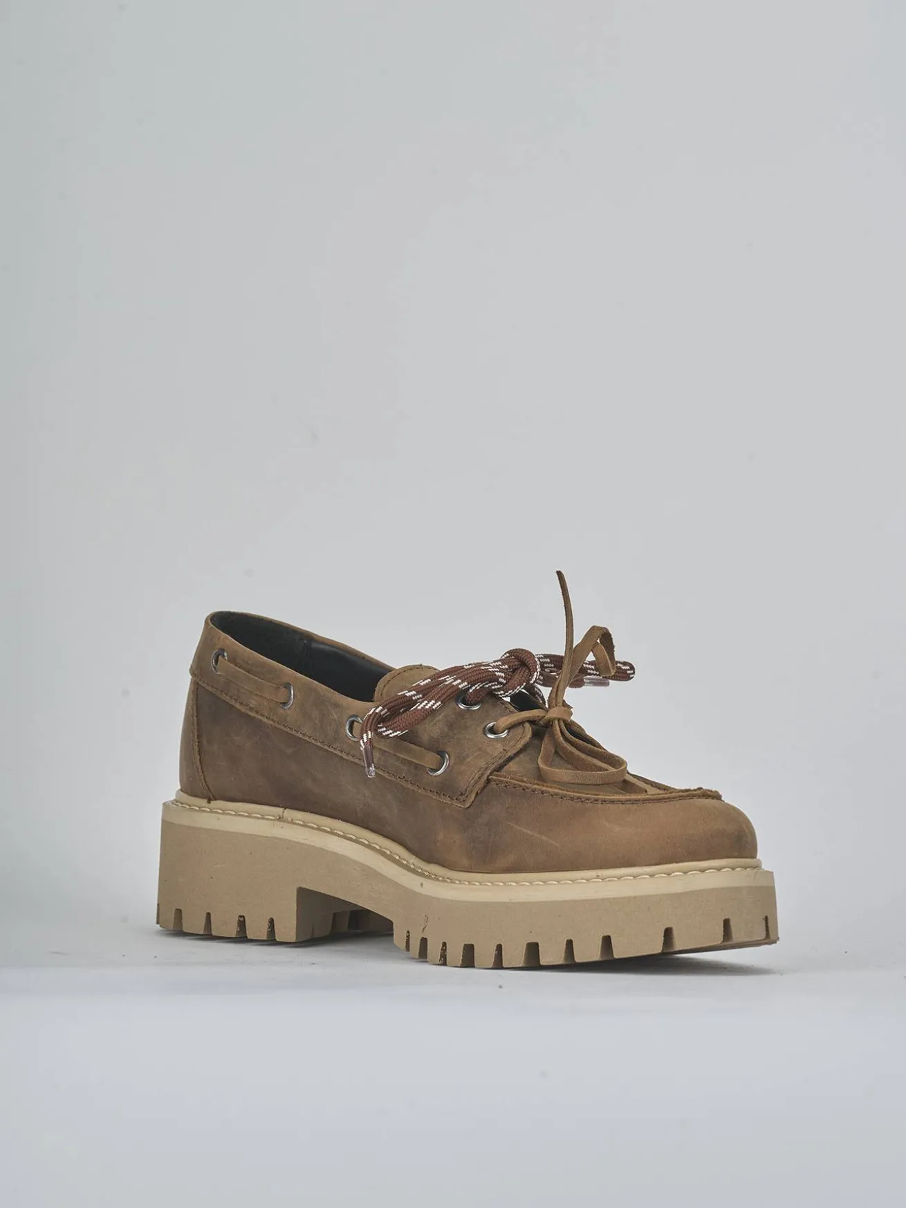 Stringate tacco 5cm pelle marrone