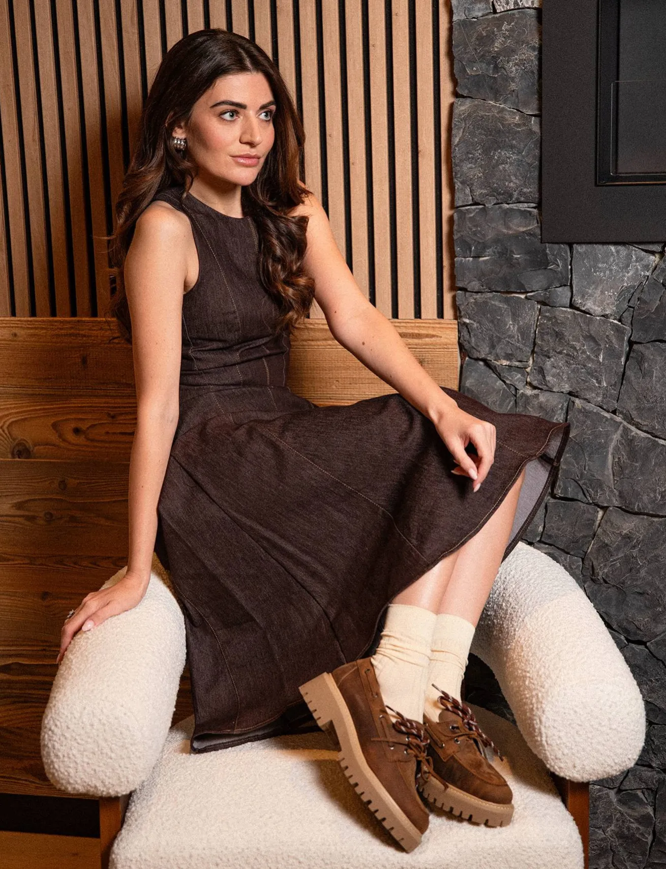 Stringate tacco 5cm pelle marrone