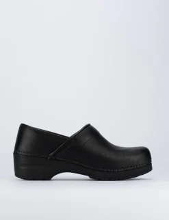 Zoccolo zeppa 2cm nero pelle